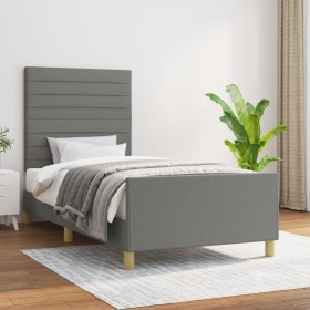 Dark gray fabric bed frame with headboard 90x190 cm by , Beds and slatted bases - Ref: Foro24-3125099, Price: 130,10 €, Disco...