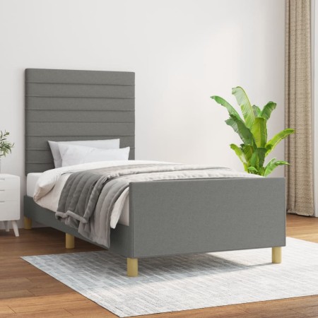 Estructura de cama con cabecero de tela gris oscuro 90x190 cm de , Camas y somieres - Ref: Foro24-3125099, Precio: 131,35 €, ...