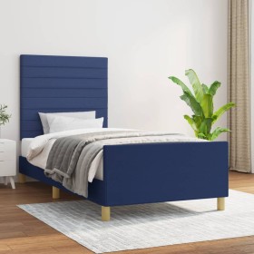 Estructura de cama con cabecero de tela azul 100x200 cm de , Camas y somieres - Ref: Foro24-3125120, Precio: 147,12 €, Descue...