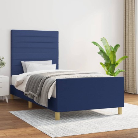 Bed frame with blue fabric headboard 100x200 cm by , Beds and slatted bases - Ref: Foro24-3125120, Price: 145,99 €, Discount: %