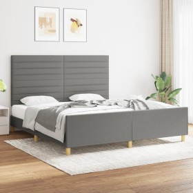 Bed frame with headboard dark gray fabric 180x200 cm by , Beds and slatted bases - Ref: Foro24-3125155, Price: 220,99 €, Disc...