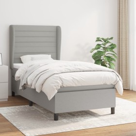 Box spring bed with light gray fabric mattress 100x200 cm by , Beds and slatted bases - Ref: Foro24-3128021, Price: 386,29 €,...