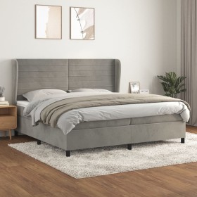 Box spring bed with light gray velvet mattress 200x200 cm by , Beds and slatted bases - Ref: Foro24-3129291, Price: 663,89 €,...