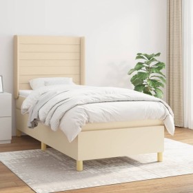 Cama box spring con colchón tela color crema 100x200 cm de , Camas y somieres - Ref: Foro24-3132054, Precio: 395,78 €, Descue...