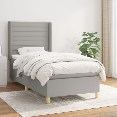 Cama box spring con colchón tela gris claro 100x200 cm de , Camas y somieres - Ref: Foro24-3132049, Precio: 353,02 €, Descuen...