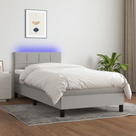 Boxspringbettmatratze und LED-Leuchten aus hellgrauem Stoff 90x190 cm von , Betten und Lattenroste - Ref: Foro24-3133117, Pre...