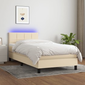 Boxspringbett-Matratze und LED-Leuchten, cremefarbener Stoff, 90 x 190 cm von , Betten und Lattenroste - Ref: Foro24-3133122,...