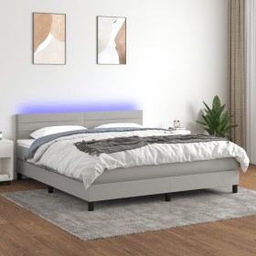 Boxspringbettmatratze und LED-Leuchten aus hellgrauem Stoff 180x200 cm von , Betten und Lattenroste - Ref: Foro24-3133253, Pr...