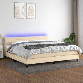 Cama box spring colchón y luces LED tela crema 200x200 cm de , Camas y somieres - Ref: Foro24-3133266, Precio: 584,99 €, Desc...