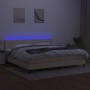 Box spring bed mattress and LED lights cream fabric 200x200 cm by , Beds and slatted bases - Ref: Foro24-3133266, Price: 634,...