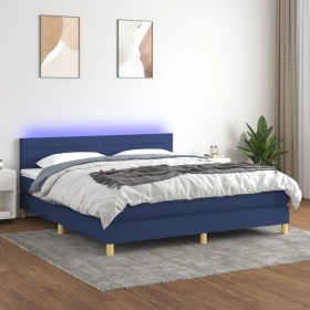 Cama box spring con colchón y LED tela azul 180x200 cm de , Camas y somieres - Ref: Foro24-3133819, Precio: 505,99 €, Descuen...