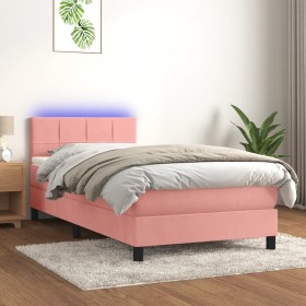 Box spring bed with mattress and LED pink velvet 90x200 cm by , Beds and slatted bases - Ref: Foro24-3134386, Price: 327,73 €...