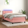 Box spring bed with mattress and LED pink velvet 90x200 cm by , Beds and slatted bases - Ref: Foro24-3134386, Price: 327,67 €...