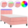 Box spring bed with mattress and LED pink velvet 90x200 cm by , Beds and slatted bases - Ref: Foro24-3134386, Price: 327,67 €...