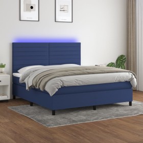 Box spring bed mattress and LED lights blue fabric 180x200 cm by , Beds and slatted bases - Ref: Foro24-3134979, Price: 594,9...