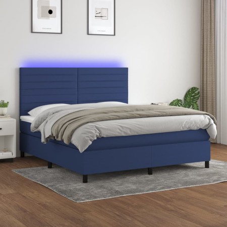 Cama box spring colchón y luces LED tela azul 180x200 cm de , Camas y somieres - Ref: Foro24-3134979, Precio: 642,32 €, Descu...