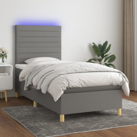 Cama box spring colchón y luces LED tela gris oscuro 90x190 cm de , Camas y somieres - Ref: Foro24-3135478, Precio: 319,61 €,...