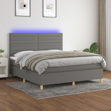 Cama box spring colchón y luces LED tela gris oscuro 180x200 cm de , Camas y somieres - Ref: Foro24-3135534, Precio: 611,16 €...