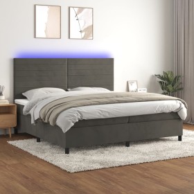 Box spring bed with mattress and LED dark gray velvet 200x200 cm by , Beds and slatted bases - Ref: Foro24-3136204, Price: 71...