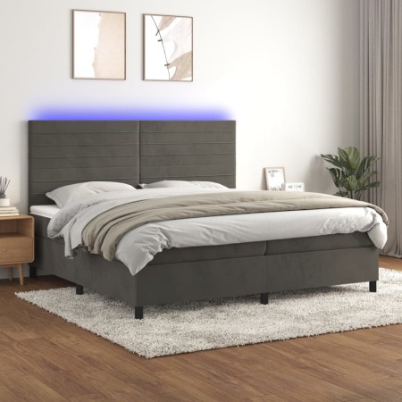 Box spring bed with mattress and LED dark gray velvet 200x200 cm by , Beds and slatted bases - Ref: Foro24-3136204, Price: 69...