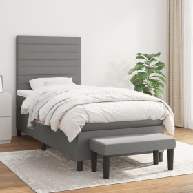 Box spring bed with dark gray fabric mattress 90x190 cm by , Beds and slatted bases - Ref: Foro24-3136638, Price: 371,99 €, D...