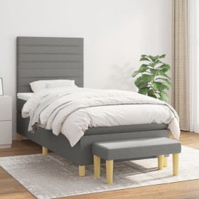 Box spring bed with dark gray fabric mattress 100x200 cm by , Beds and slatted bases - Ref: Foro24-3137214, Price: 402,33 €, ...