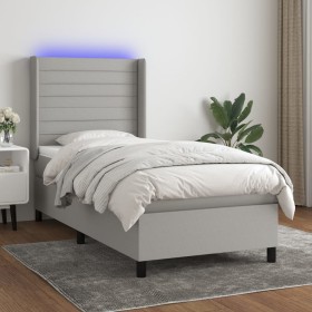 Boxspringbettmatratze und LED-Leuchten aus hellgrauem Stoff 90x200 cm von , Betten und Lattenroste - Ref: Foro24-3138365, Pre...