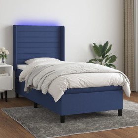 Box spring bed mattress and LED lights blue fabric 90x200 cm by , Beds and slatted bases - Ref: Foro24-3138371, Price: 332,99...