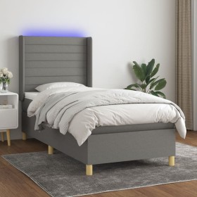 Box spring bed mattress and LED lights dark gray fabric 90x200 cm by , Beds and slatted bases - Ref: Foro24-3138926, Price: 3...