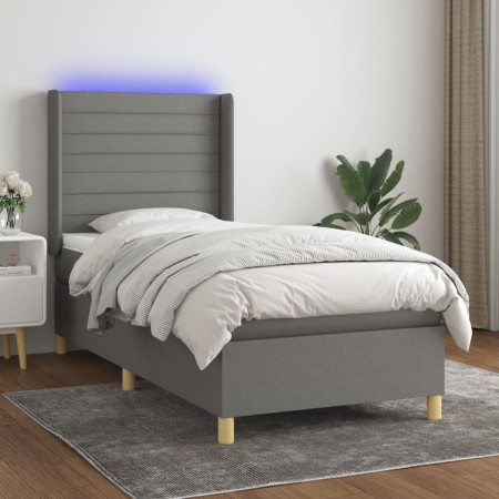 Box spring bed mattress and LED lights dark gray fabric 90x200 cm by , Beds and slatted bases - Ref: Foro24-3138926, Price: 3...