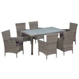 Set de comedor de jardín 7 pzs y cojines ratán sintético gris de vidaXL, Conjuntos de jardín - Ref: Foro24-44071, Precio: 522...