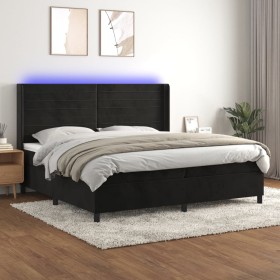 Box spring bed with mattress and LED black velvet 200x200 cm by , Beds and slatted bases - Ref: Foro24-3139645, Price: 709,93...