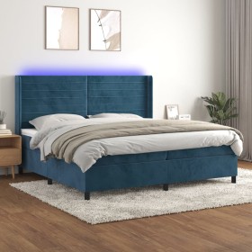 Box spring bed with mattress and LED dark blue velvet 200x200 cm by , Beds and slatted bases - Ref: Foro24-3139647, Price: 67...