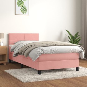 Box spring bed with pink velvet mattress 90x190 cm by , Beds and slatted bases - Ref: Foro24-3141280, Price: 324,57 €, Discou...