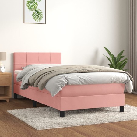 Box spring bed with pink velvet mattress 90x190 cm by , Beds and slatted bases - Ref: Foro24-3141280, Price: 316,62 €, Discou...