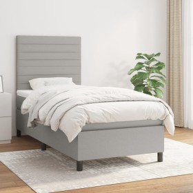 Box spring bed with light gray fabric mattress 90x190 cm by , Beds and slatted bases - Ref: Foro24-3141817, Price: 332,35 €, ...