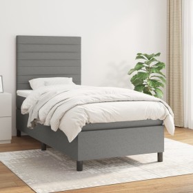 Box spring bed with dark gray fabric mattress 100x200 cm by , Beds and slatted bases - Ref: Foro24-3141834, Price: 376,75 €, ...