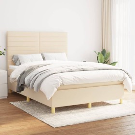 Box spring bed with cream fabric mattress 140x190 cm by , Beds and slatted bases - Ref: Foro24-3142414, Price: 506,36 €, Disc...