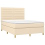 Cama box spring con colchón tela color crema 140x190 cm de , Camas y somieres - Ref: Foro24-3142414, Precio: 526,12 €, Descue...