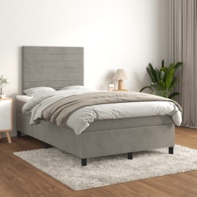 Box spring bed with light gray velvet mattress 120x200 cm by , Beds and slatted bases - Ref: Foro24-3143073, Price: 439,74 €,...