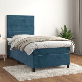 Box spring bed with dark blue velvet mattress 100x200 cm by , Beds and slatted bases - Ref: Foro24-3143071, Price: 357,08 €, ...