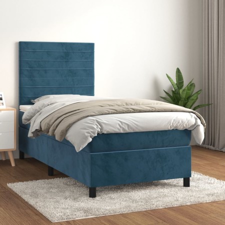 Box spring bed with dark blue velvet mattress 100x200 cm by , Beds and slatted bases - Ref: Foro24-3143071, Price: 353,50 €, ...