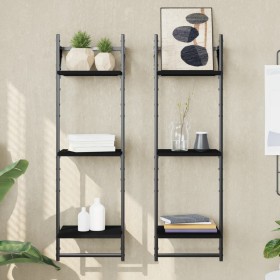 Wall shelves 3 levels with bars 2 pcs black 30x25x100 cm by , Shelves and shelves - Ref: Foro24-836258, Price: 33,99 €, Disco...