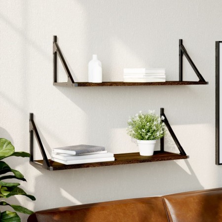 Wall shelves 2 units engineered wood brown oak 80x25x25.5cm by , Shelves and shelves - Ref: Foro24-836342, Price: 33,80 €, Di...