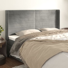 Cabecero con orejas de terciopelo gris claro 203x16x118/128 cm de , Cabeceros y pies de cama - Ref: Foro24-3119786, Precio: 1...