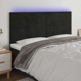 Kopfteil aus schwarzem Samt mit LED-Leuchten, 200 x 5 x 118/128 cm von , Kopf- und Fußteile - Ref: Foro24-3122632, Preis: 121...