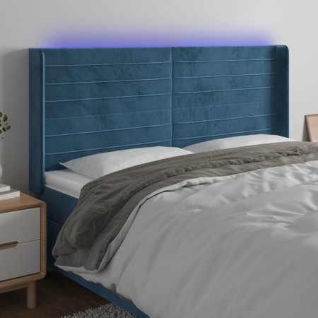 Cabecero con LED de terciopelo azul oscuro 203x16x118/128 cm de , Cabeceros y pies de cama - Ref: Foro24-3124258, Precio: 152...