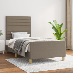 Bed frame with headboard in taupe gray fabric 100x200 cm by , Beds and slatted bases - Ref: Foro24-3125118, Price: 153,99 €, ...