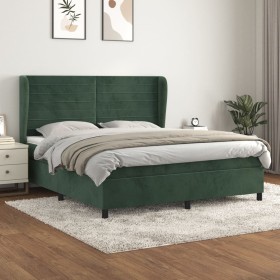 Cama box spring con colchón terciopelo verde oscuro 180x200 cm de , Camas y somieres - Ref: Foro24-3129288, Precio: 645,99 €,...