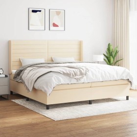 Cama box spring con colchón tela color crema 200x200 cm de , Camas y somieres - Ref: Foro24-3131542, Precio: 693,62 €, Descue...